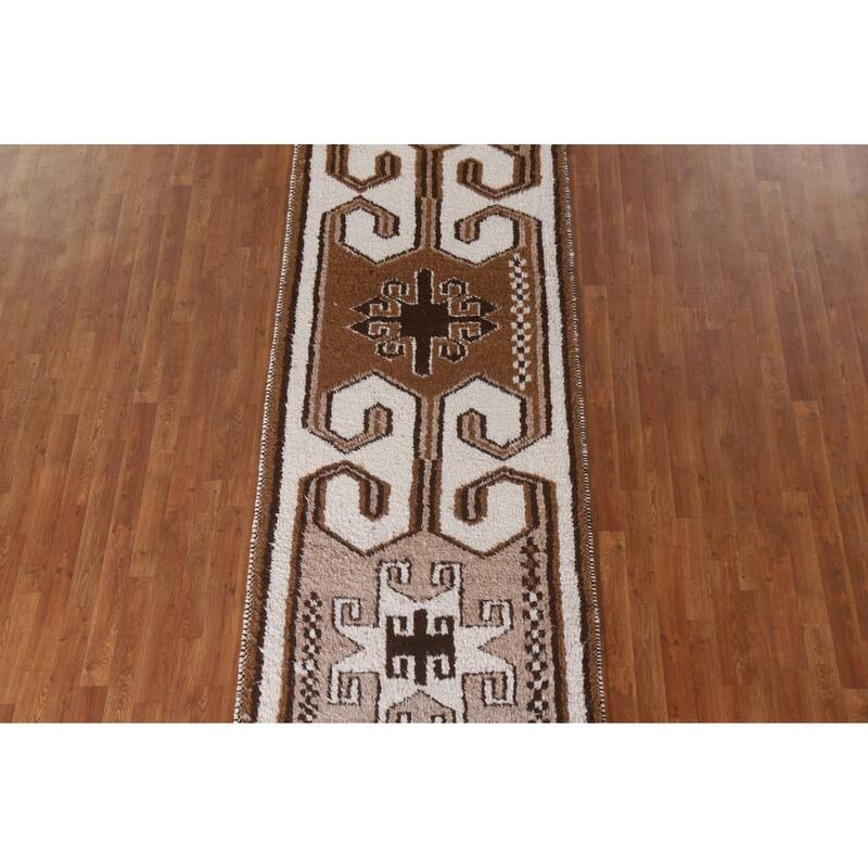 Plush Turkish Anatolian Runner Rug Hand-knotted Beige Wool Carpet - 3'6"x 13'3"