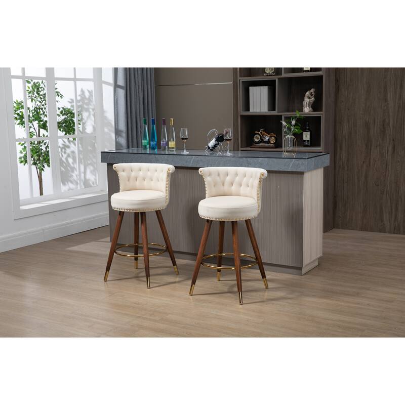 Bar Stools, Fabric Padded Seat Counter Height Bar Chairs, Set of 2 On