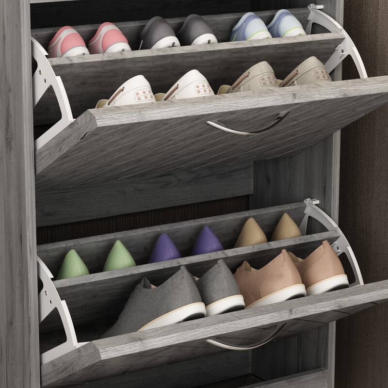 Kerrogee 8-12 Pair Shoe Storage Cabinet with 2 Fold Drawers Wood/ Grey