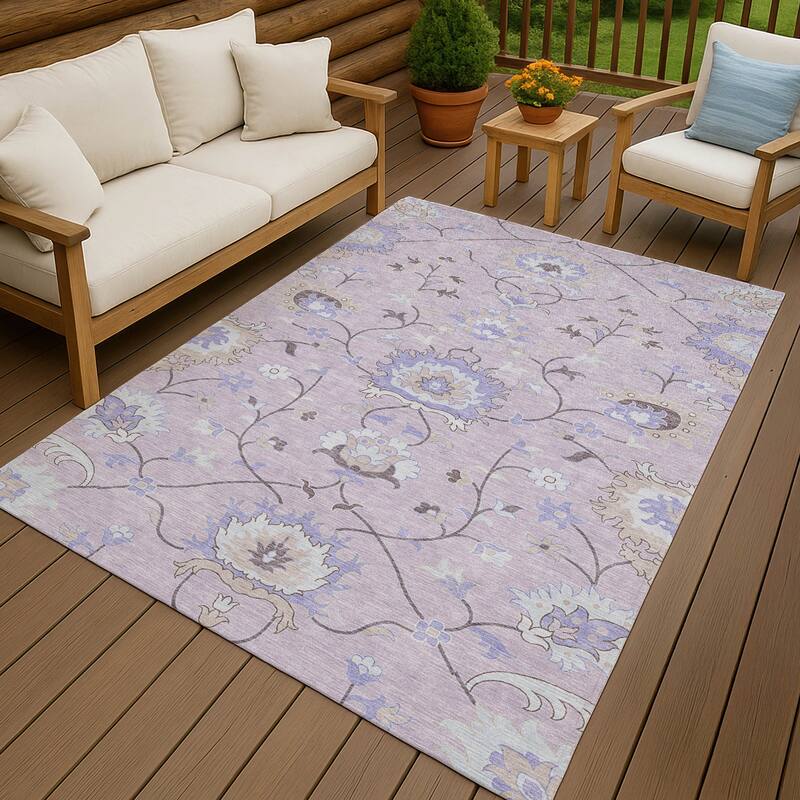 Machine Washable Indoor/ Outdoor Traditional Serena Chantille Rug
