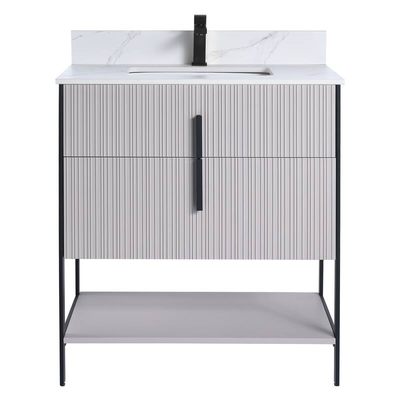 Fine Fixtures Serenity Modern Bathroom Vanity with White Carrara Stone Top