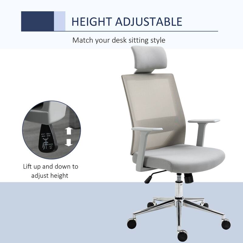 Vinsetto High Back Office Chair, Swivel Task Chair with Lumbar Back Support, Breathable Mesh, and Adjustable Height, Headrest