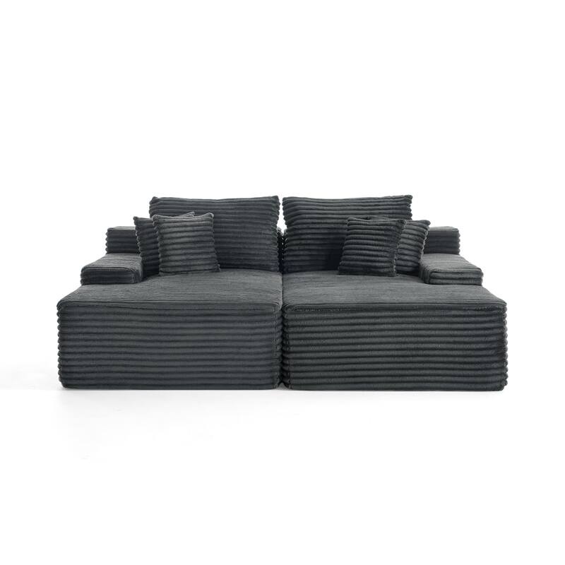 2 - Piece Upholstered Sectional Couch Sleeper Sofa L-Shape Chaise with Pillow