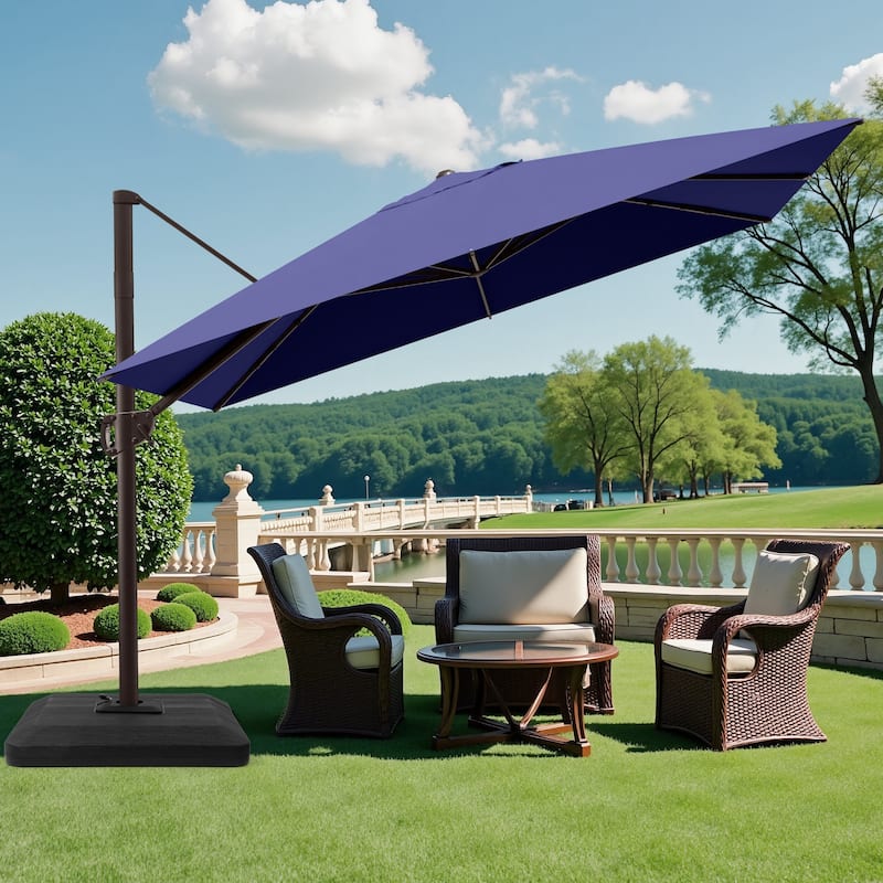 Pellebant 9 FT x 11 FT Outdoor Cantilever-Offset Umbrella with Premium Base Stand - Navy Blue