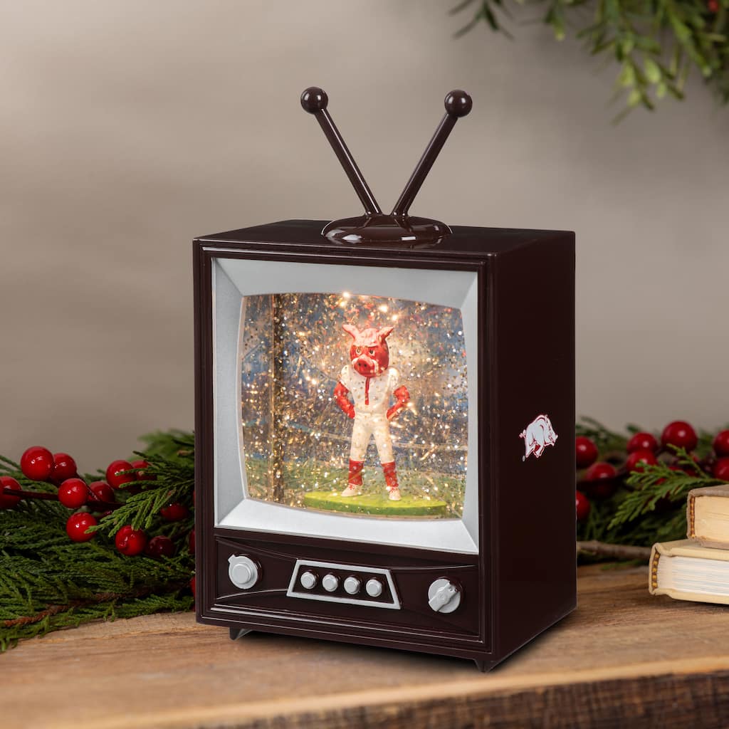 Univ of Arkansas 8 in. Vintage TV Light Up Water Lantern Snow Globe