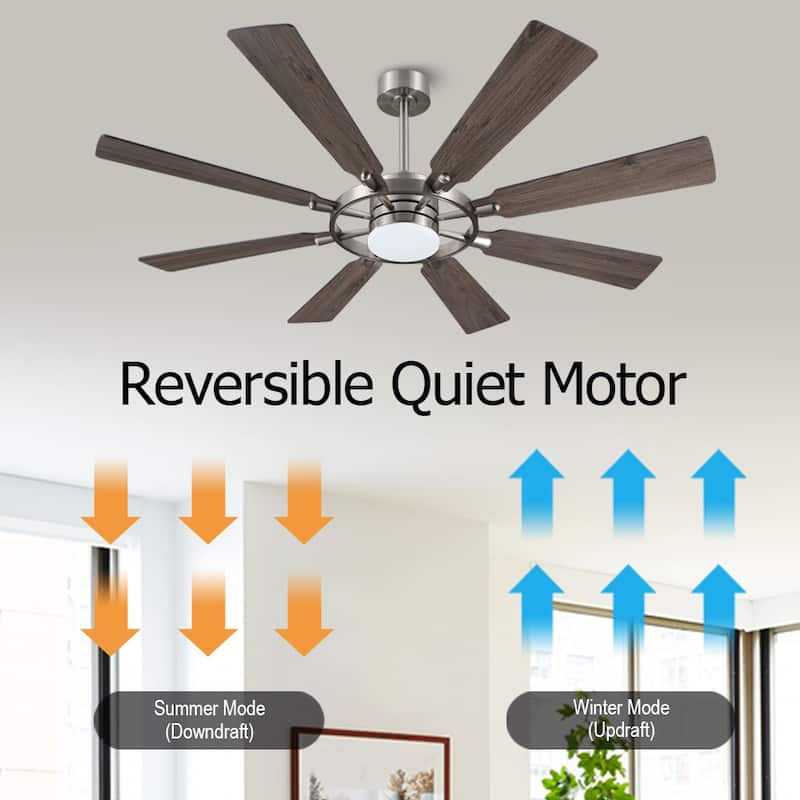 WINGBO 60-inch/72-inch 8-Blades Indoor DC Motor Ceiling Fan With LED Light and Remote Control
