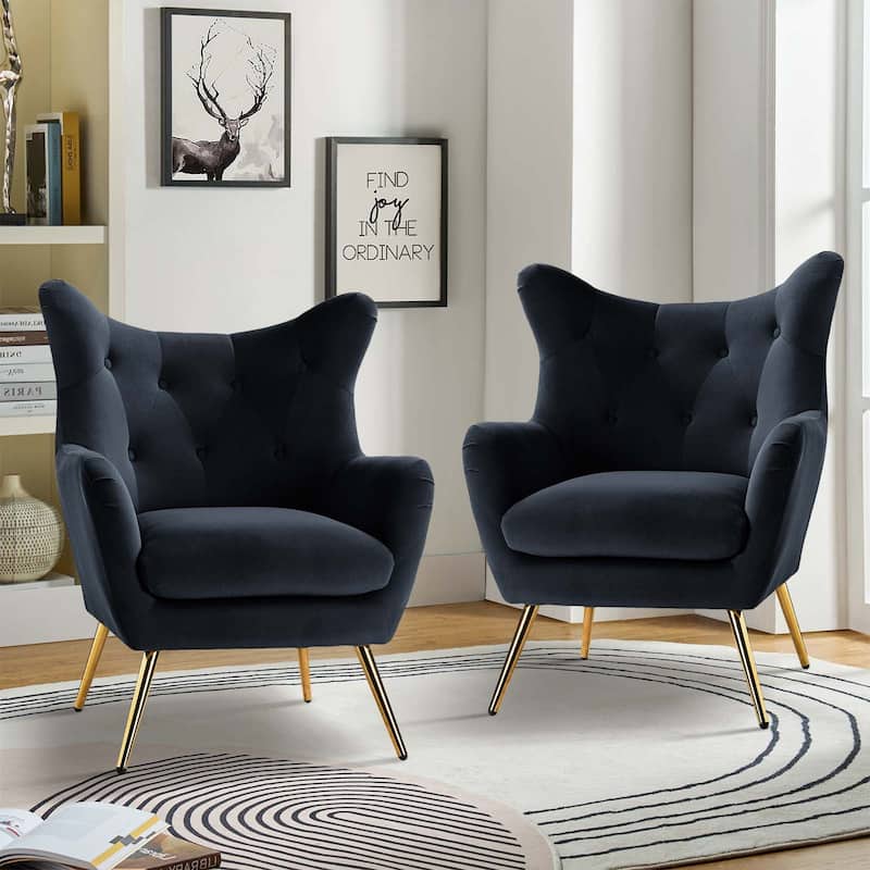 Eusebio Modern Velvet Accent Chair with Tufted Wingback for Living Room Set of 2 by HULALA HOME