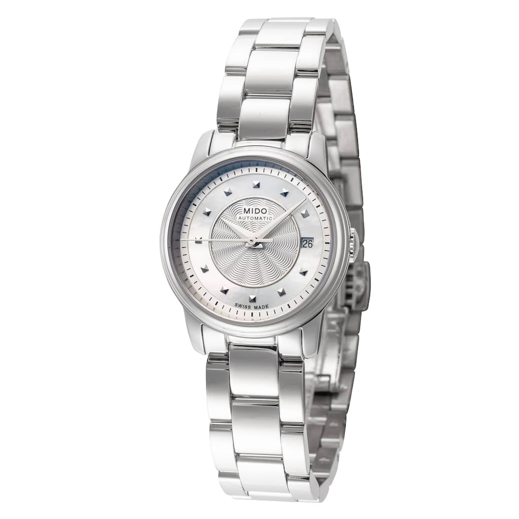 Mido Women's Baroncelli III 25mm White Mother-of-Pearl Dial Stainless Steel Automatic Watch - Silver-Tone - One Size