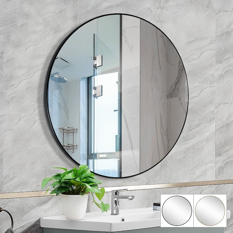 Mirror Trend Round Flat Metal-framed Wall Mirror - Matte Black(30")