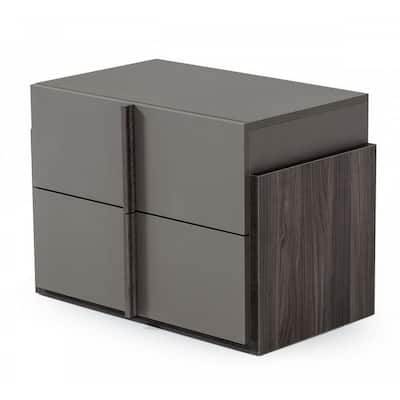 Wooden Frame Nightstand with 2 Self Closing Drawers, Gray