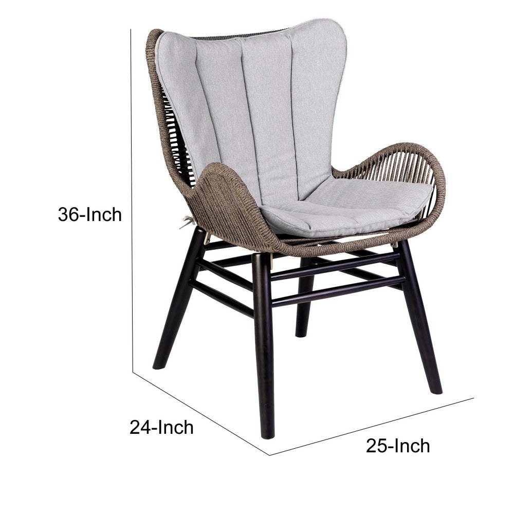 Luf 24 Inch Outdoor Dining Chair Woven Rope Tuft Curved Arms