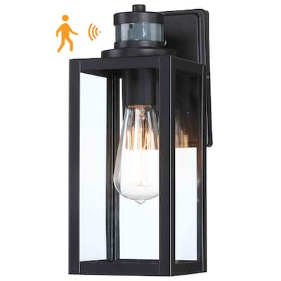 1-Light Dusk to Dawn Outdoor Wall Lantern with Motion Sensor - Matte Black