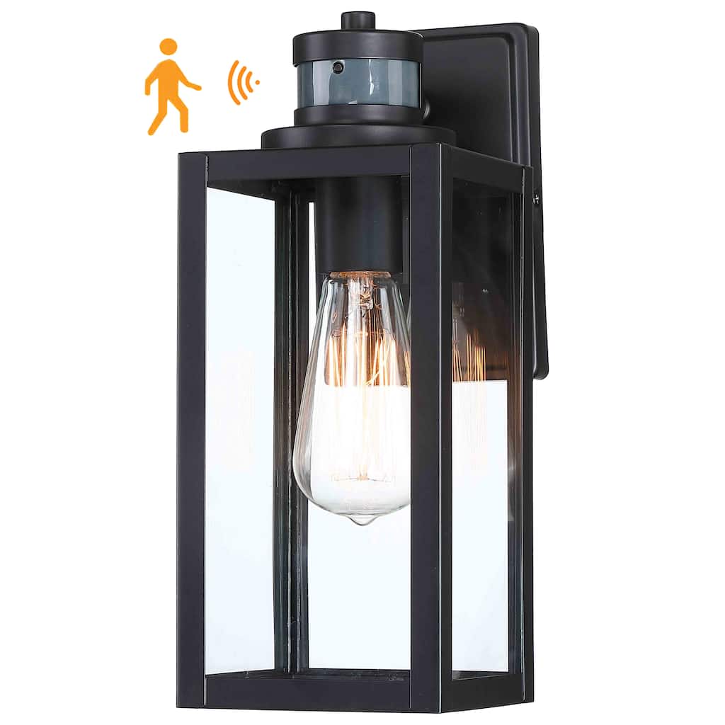 1-Light Dusk to Dawn Outdoor Wall Lantern with Motion Sensor - Matte Black