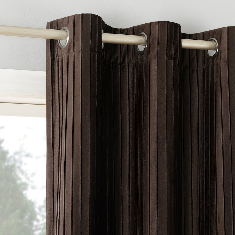 Sun Zero Cascade Pleated Velvet Blackout Grommet 1-Piece Curtain Panel, Single Panel - 40" x 96" - Chocolate Brown