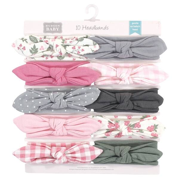 slide 1 of 1, Hudson Baby Infant Girl Cotton Headbands 10pk, Gingham, 0-24 Months - Gingham Gingham - 0-24 Months