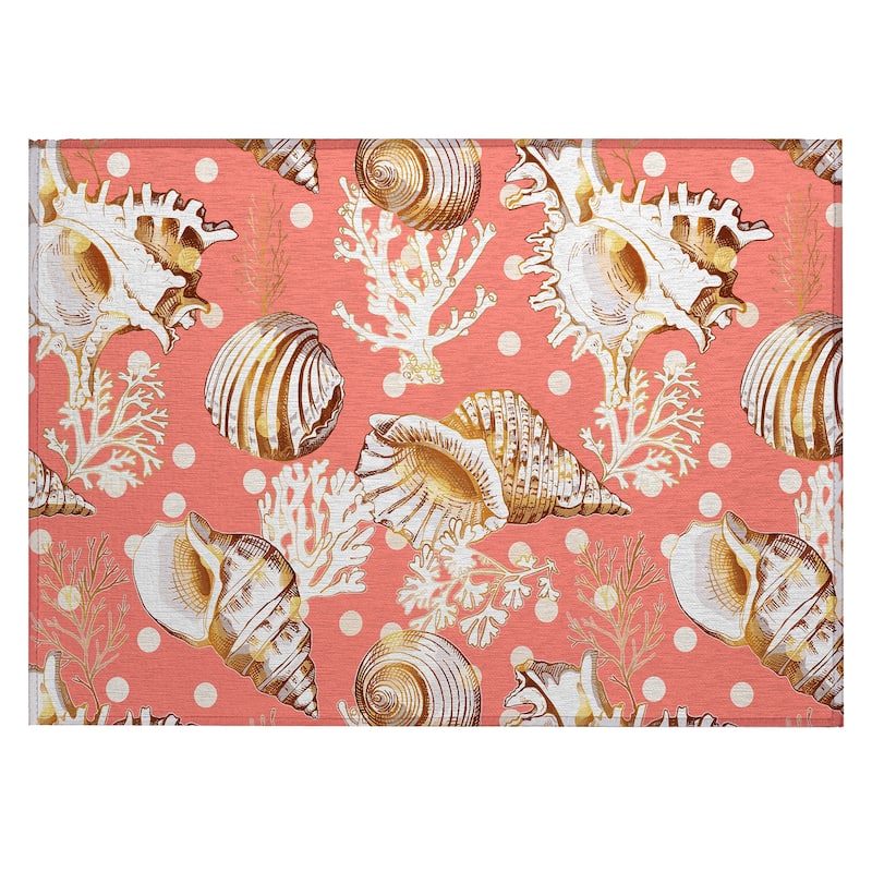 Indoor/ Outdoor Surfside Coral Shells Washable Rug New - Peach - 1'8" x 2'6"