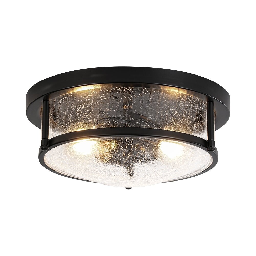 Modern 2-Light Crackle Textured Glass Flush Mount Ceiling Light