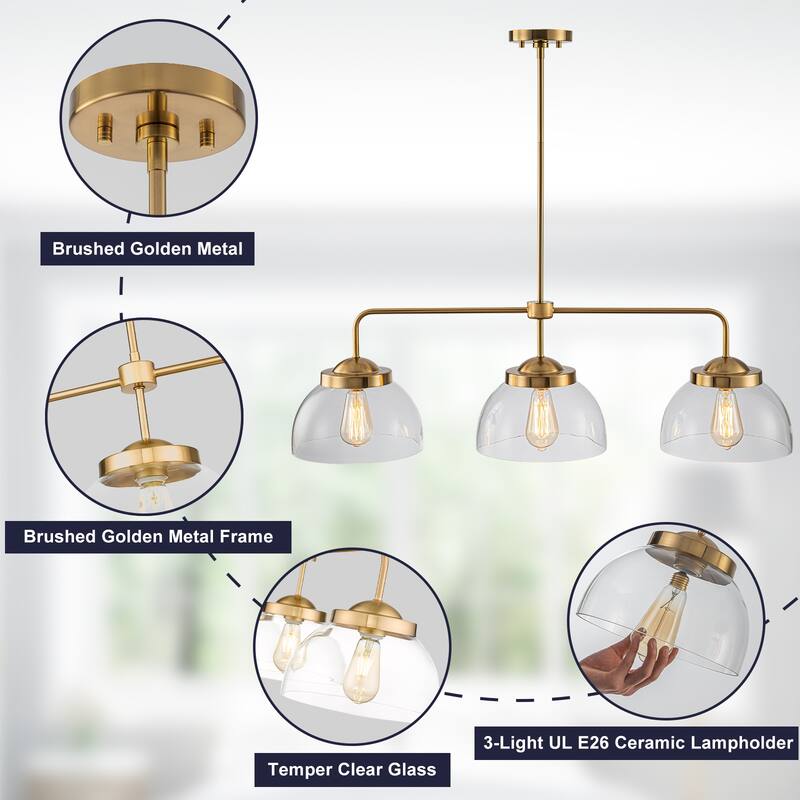 37.4 inch 3-Light Modern Glass Linear Kitchen Island Pendant Light - 37.4 inch