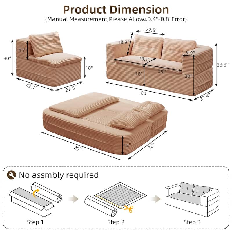 Sofa Bed With Independent Chaise Lounge And Functional Blanket,Convertible Sofa Bed,King Size Bed,Deep Seat