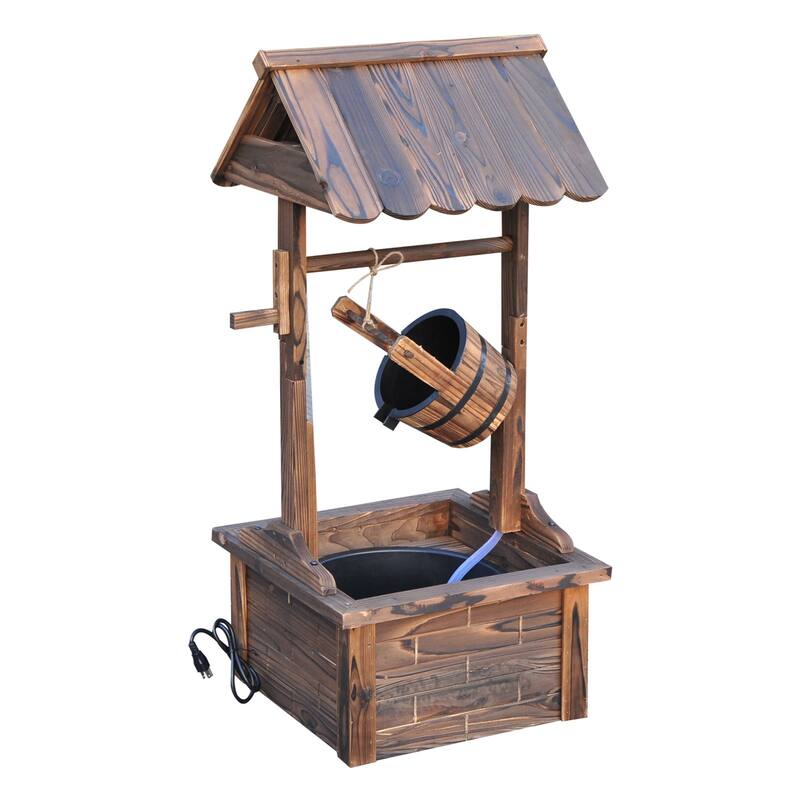 Accent Rustic Wishing Well Fountain - Brown - Floor - Wood/Steel