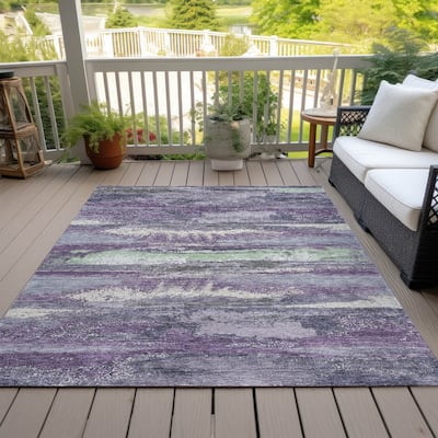 Machine Washable Indoor/ Outdoor Abstract Modern Chantille Rug