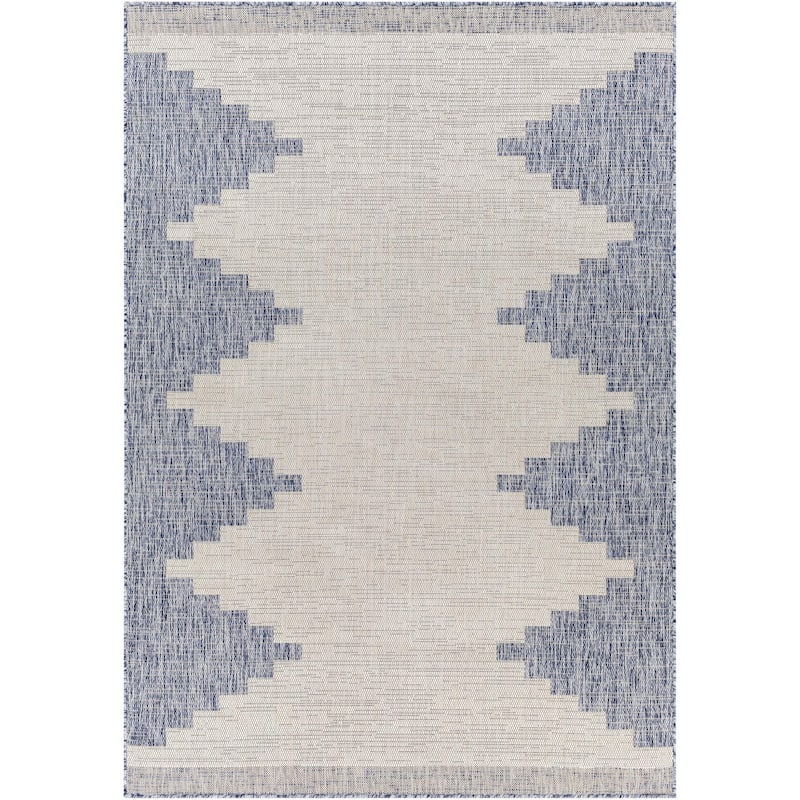 Livabliss Eagean Bohemian Diamond Indoor / OutdoorArea Rug - 7'10" x 7'10" Round - Denim