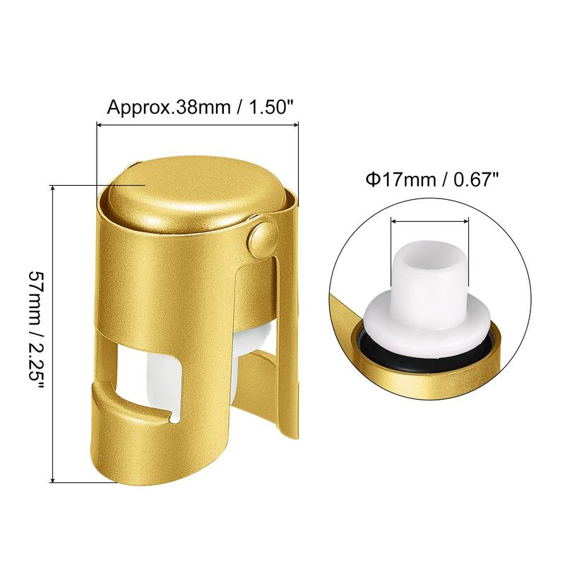 17mm/0.67" Stainless Steel Champagne Stopper for Sparkling, Long Plug - Gold