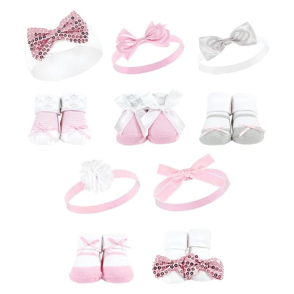 slide 1 of 1, Hudson Baby Infant Girl 12Pc Headband and Socks Set, Pink Gray Pink Sequin, 0-9 Months - Pink Gray Pink Sequin Pink Gray Pink Sequin - 0-9 Months