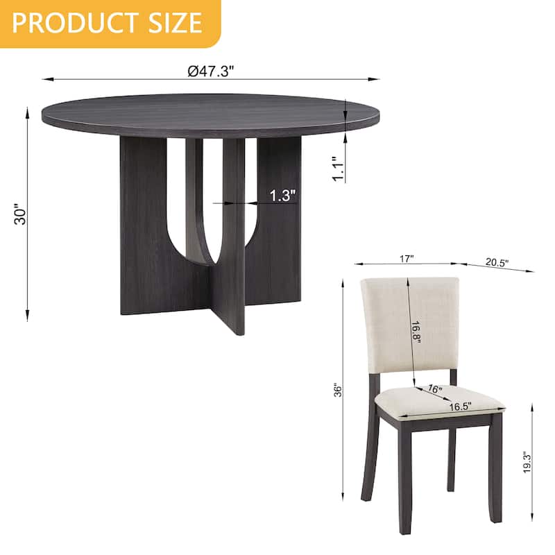 GDFStudio - Parkstone 5-Piece Modern Round Dining Table Set with 4 Upholstered Chairs