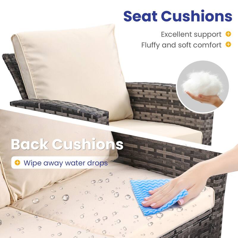 5-Piece Wicker Outdoor Sofa Set with Fire Pit Table