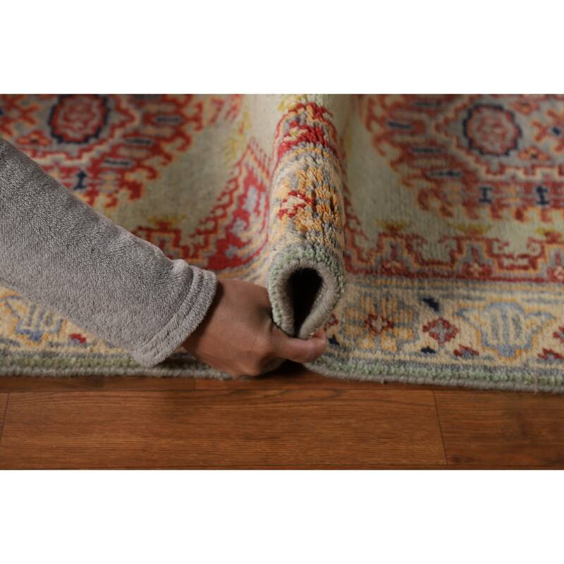 Green Geometric Viss Indian Runner Rug Hand-Knotted Wool Carpet - 2'6"x 7'11"