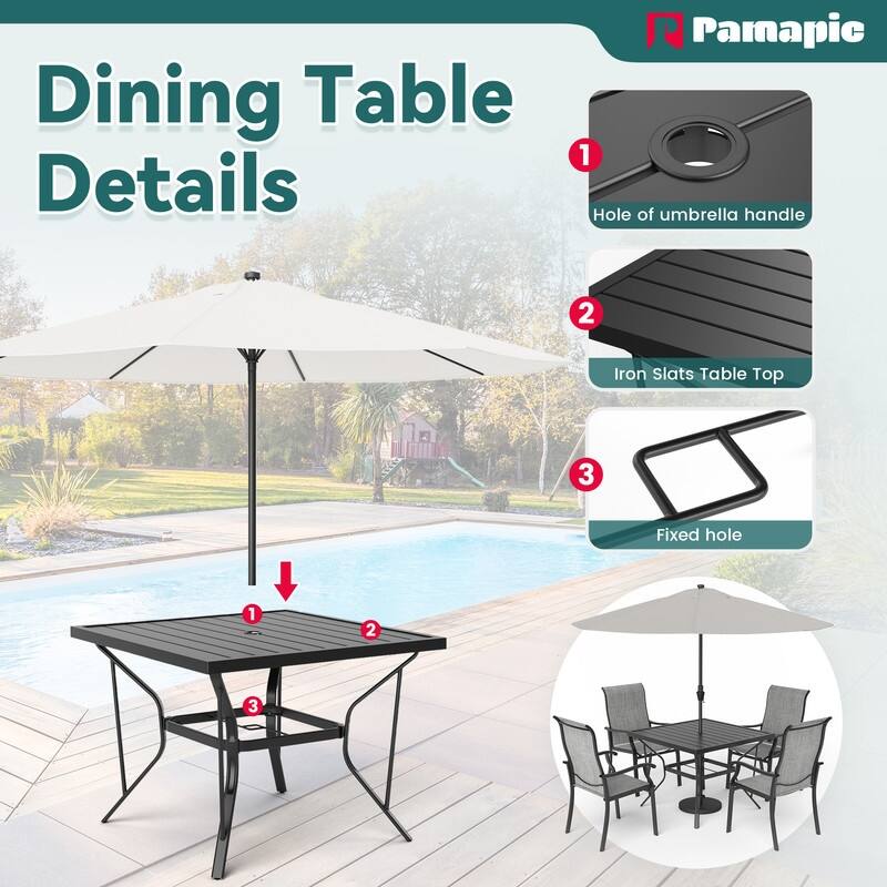 5-Piece Metal Outdoor Patio Dining Set with 4 Textilene Chairs and Square Table