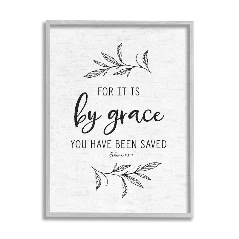 Stupell By Grace Spiritual Verse Phrase Leaf Sprigs Framed Wall Art, Design by Lettered and Lined - White - 16 x 20 - Grey