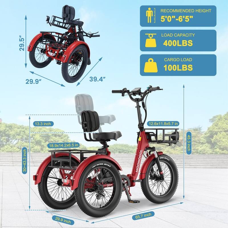Folding Electric Tricycle for Adults, w/ Basket and Removable Battery
