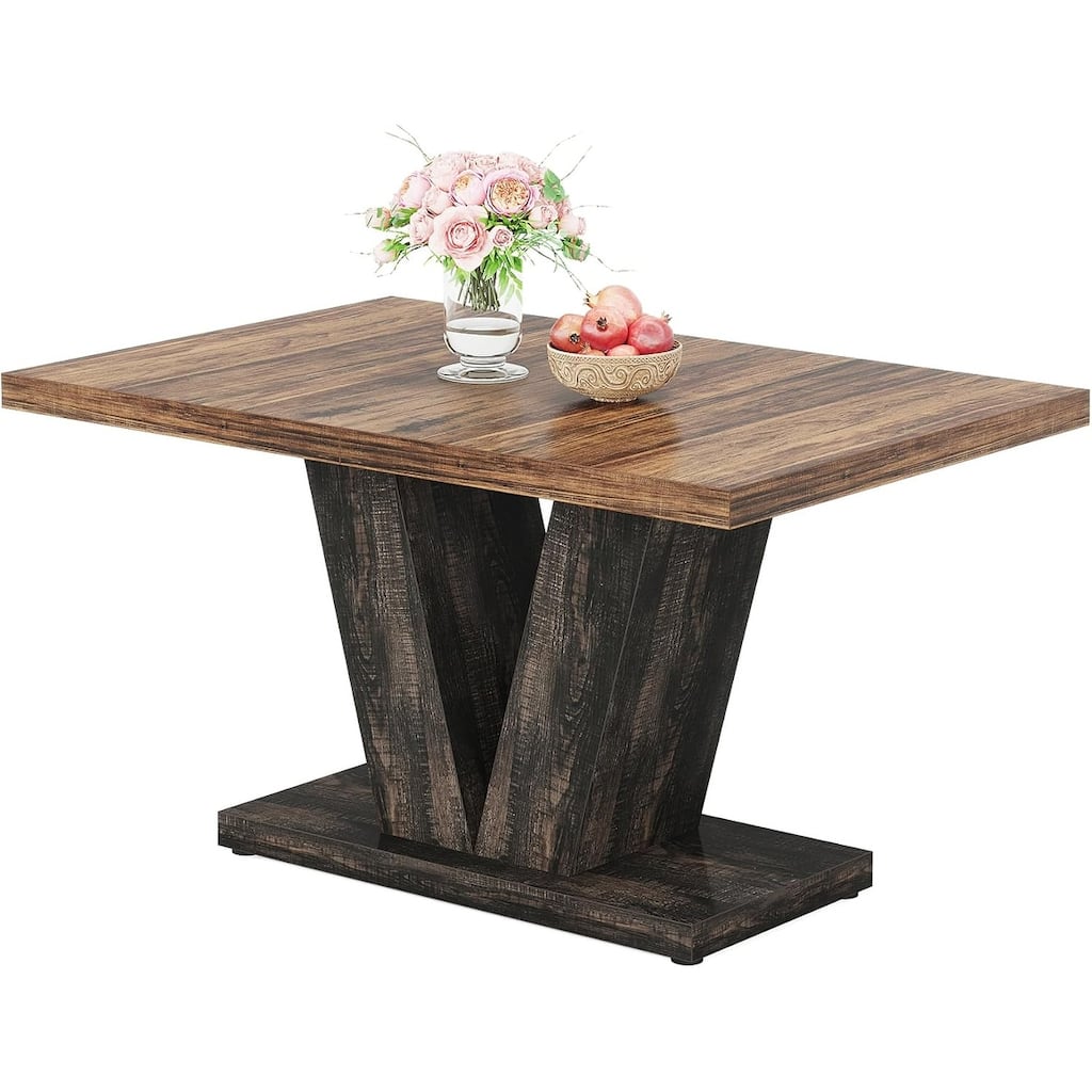 Oak Wood Farmhouse Dining Table for 4 to 6 People Rectangular Kitchen and Living Room Table - 47.2" W x 31.5" D x 29.9" H