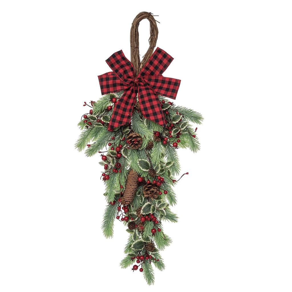 Transpac Metal 32 in. Multicolored Christmas Fir and Berry Drop - Multicolor