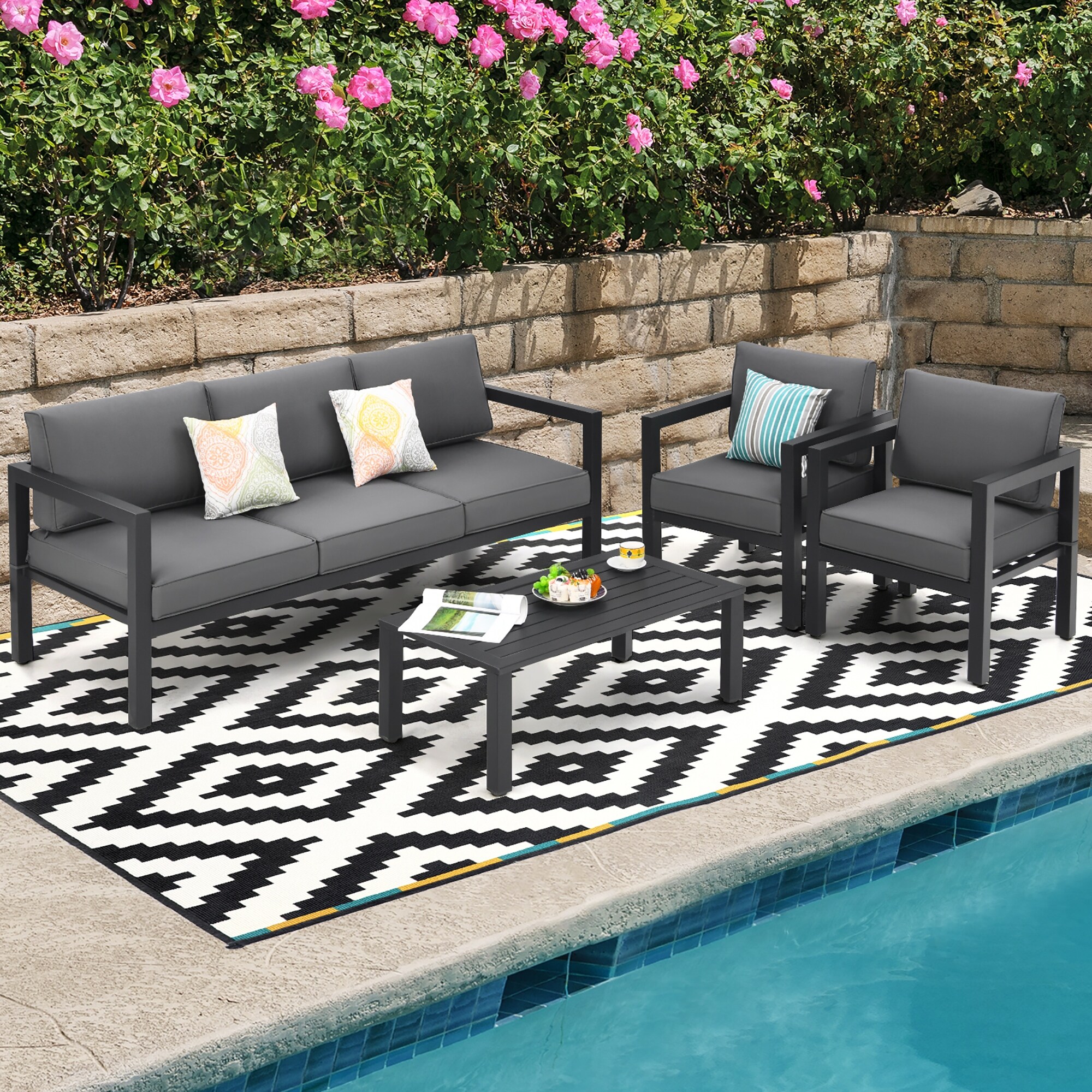 Costway 4-Piece Outdoor Patio Furniture Set Sectional Sofa Set