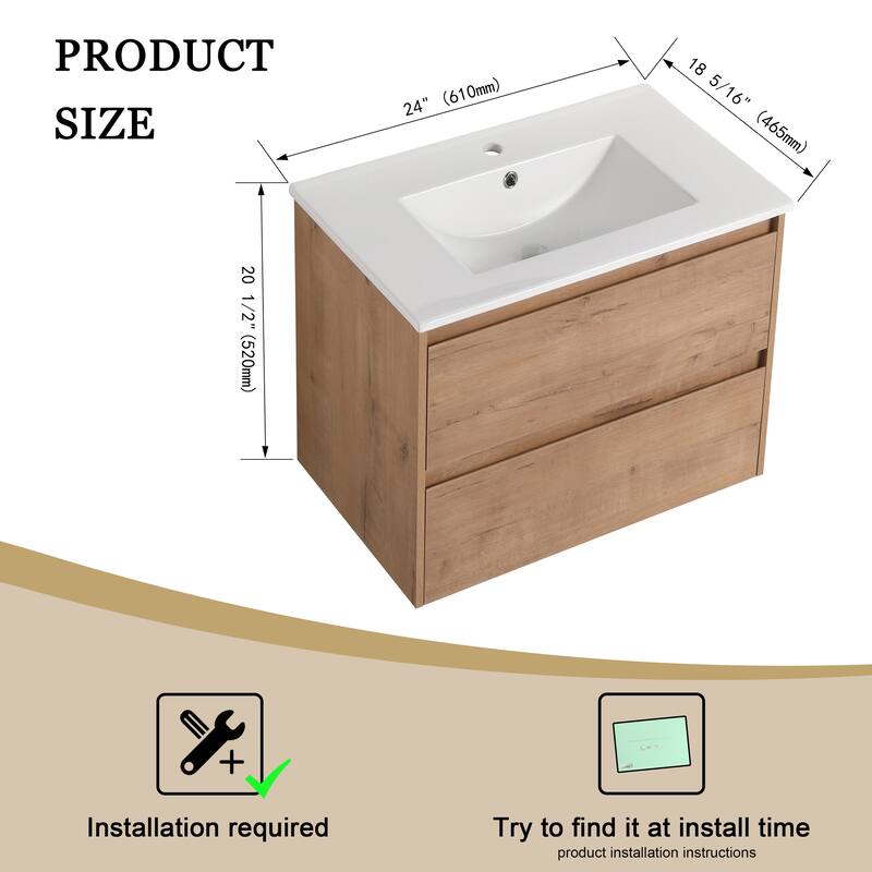 ARTCHIRLY 24/30 Inch Bathroom Vanity with Sink, Floating Bathroom Vanity with 2 Soft Close Drawers