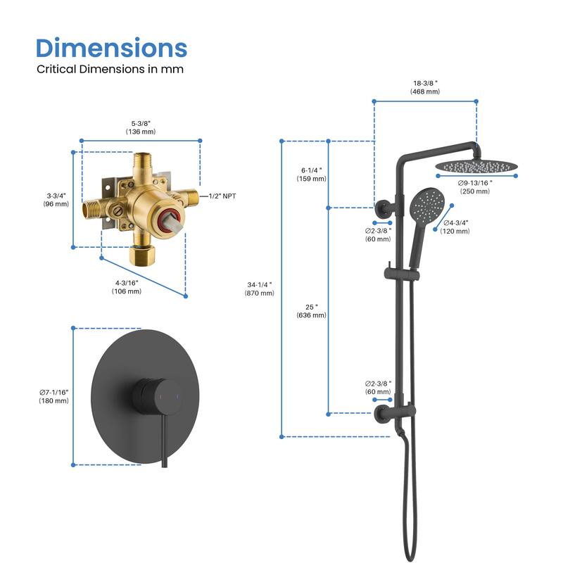 Circular Pressure Balanced 2-Function Shower Column with Rough In Valve
