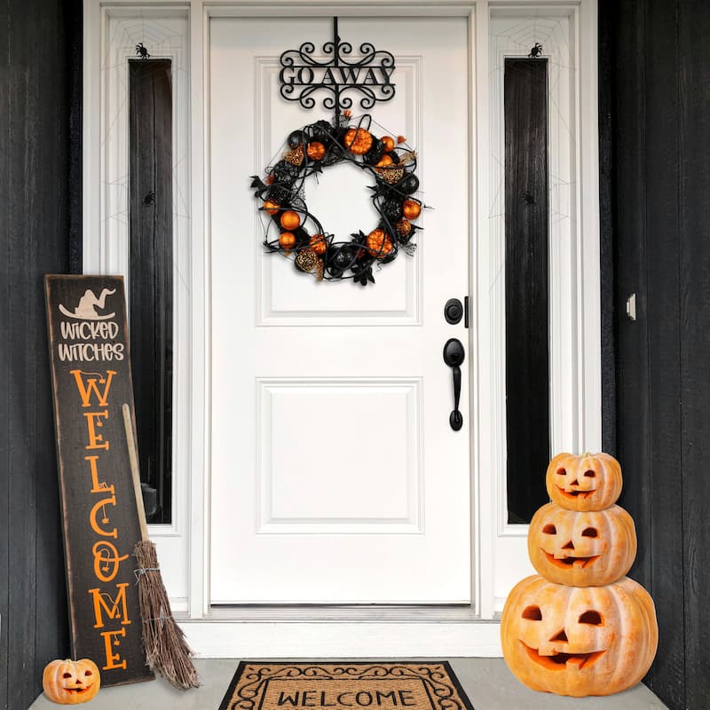 National Tree Company Halloween 'Go Away' Metal Wreath Hanger, Black, 17 Inches - 17 in