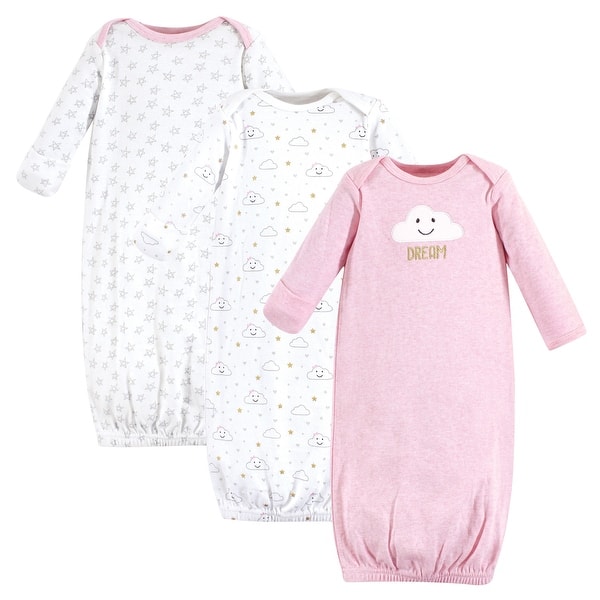 slide 1 of 1, Hudson Baby Infant Girl Cotton Long-Sleeve Gowns 3pk, Pink Clouds 0-6 Months - Pink Clouds