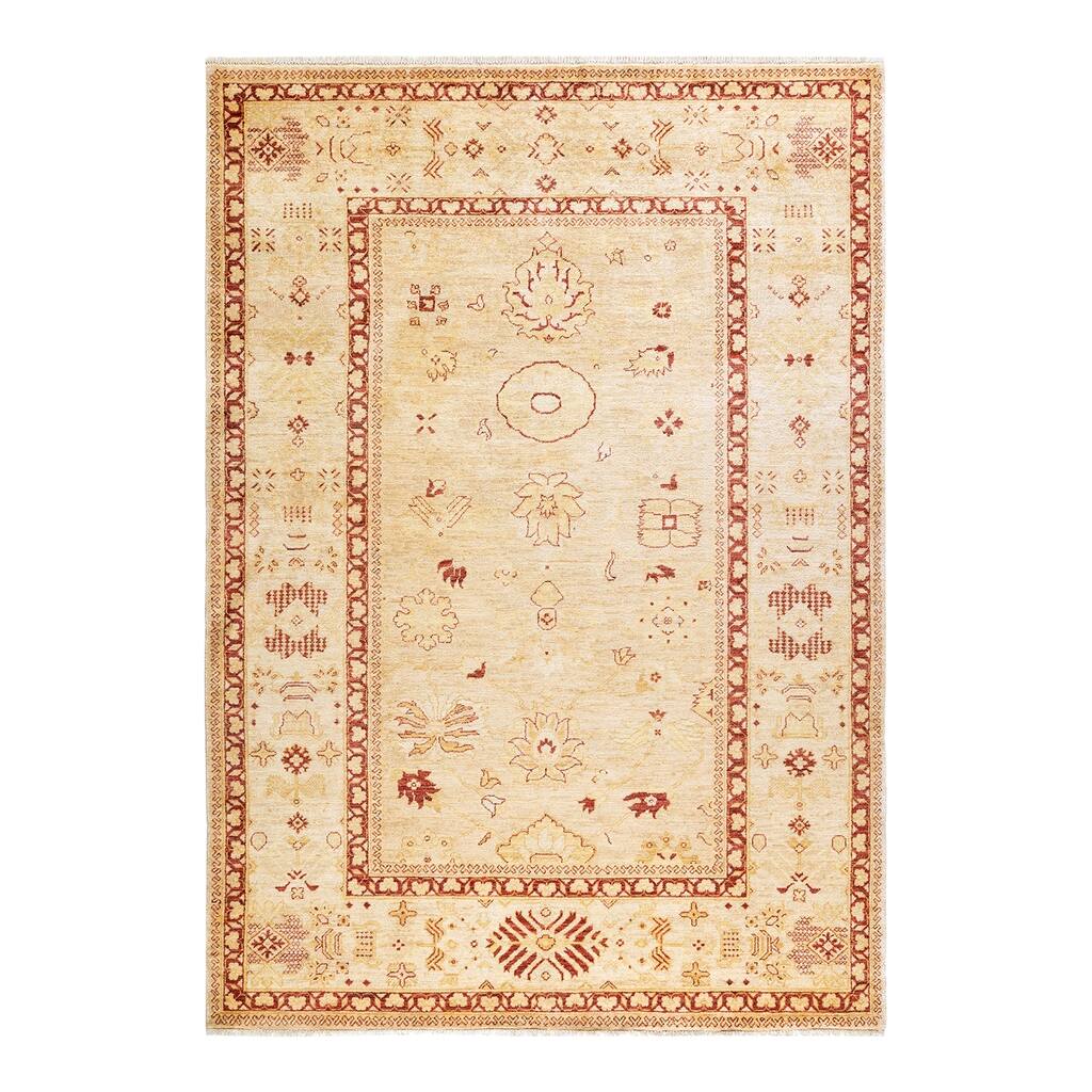 Overton Hand Knotted Wool Vintage Inspired Traditional Ziegler Ivory Area Rug - 6'3" x 8'10"