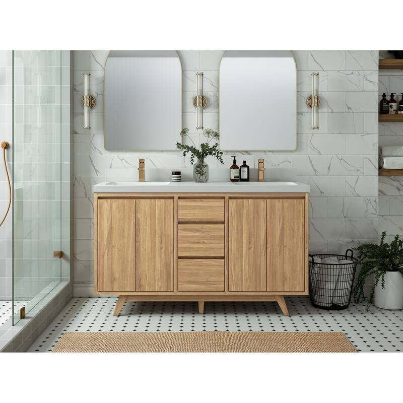 Willow Collections 60 in. W x 22 in. D Madison Teak Double Sink Bathroom Vanity with Countertop