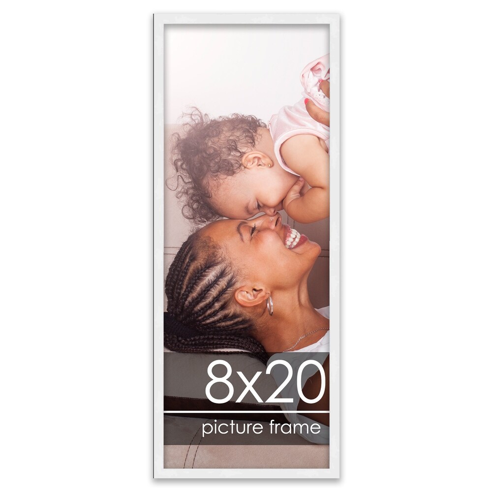 8x20 Contemporary White Wood Picture Frame - UV Acrylic, Foam