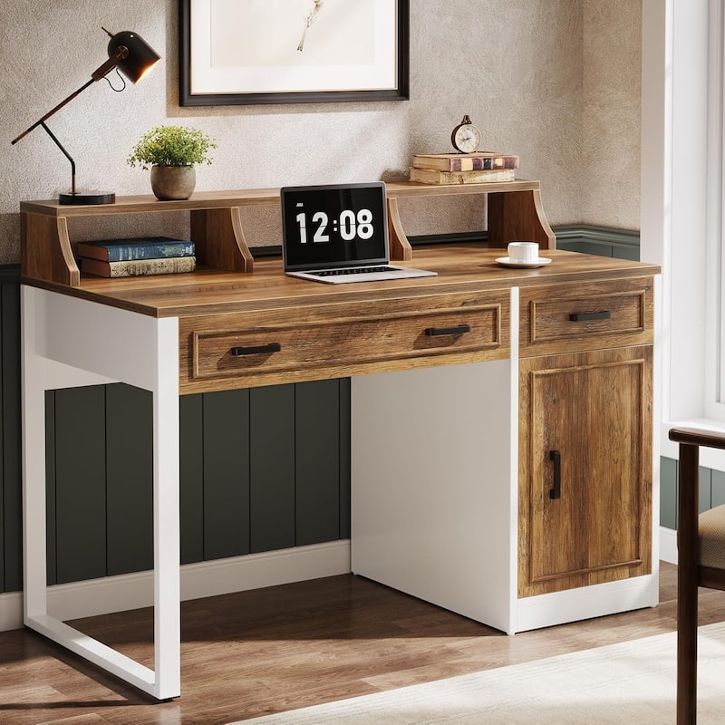 47 Inches Computer Desk with Drawers and Hutch, Executive Office Desk