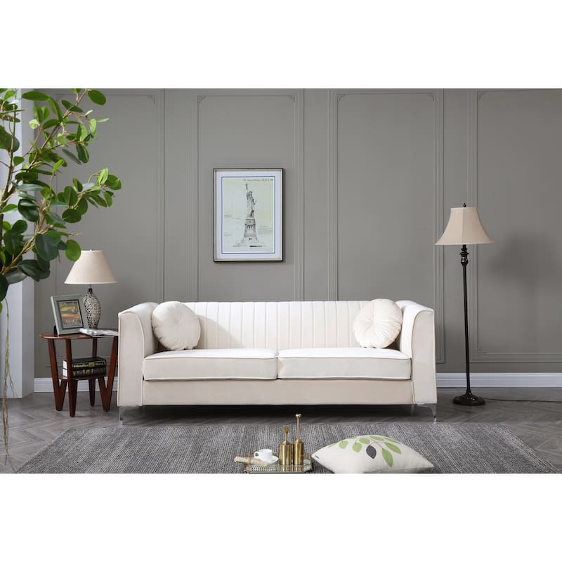 Ivory Velvet Sofa (2 Boxes) - Multi-Color