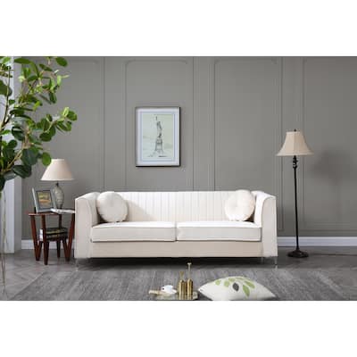 Ivory Velvet Sofa (2 Boxes)