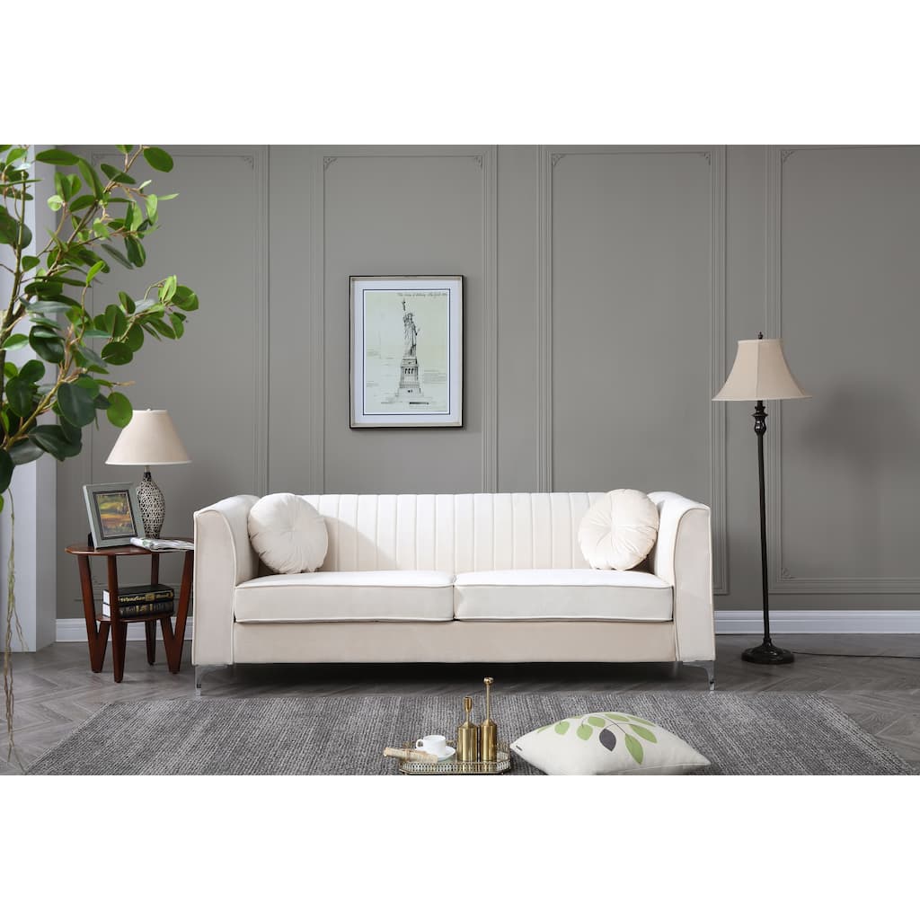 Ivory Velvet Sofa (2 Boxes)