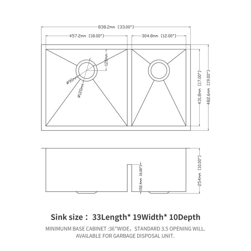 33" Undermount Double Bowl 16 Gauge Stainless Steel Kitchen Sink in Brushed Nickel - 33'' x 19'' x 10''