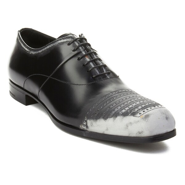 Shop Prada Men s Leather Oxford Dress  Shoes  Black Free 